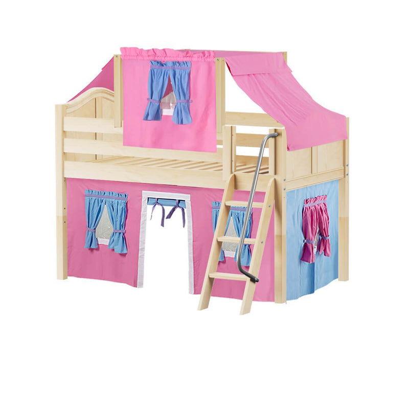 Maxtrix Twin Low Loft Bed with Angled Ladder, Curtain + Top Tent