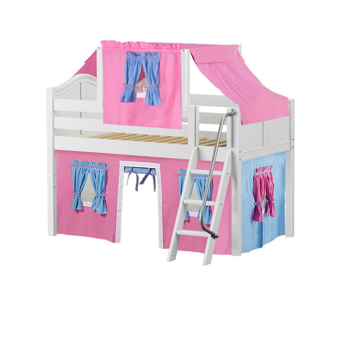 Maxtrix Twin Low Loft Bed with Angled Ladder, Curtain + Top Tent