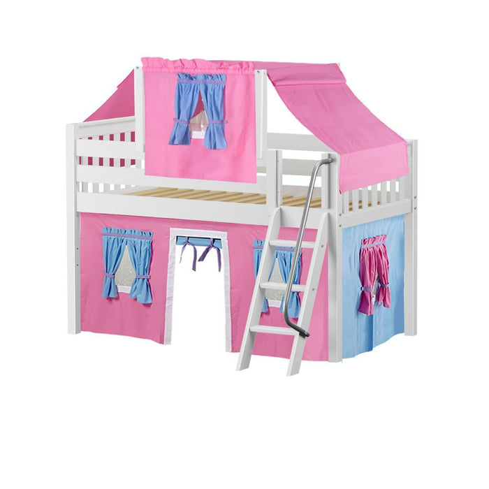 Maxtrix Twin Low Loft Bed with Angled Ladder, Curtain + Top Tent