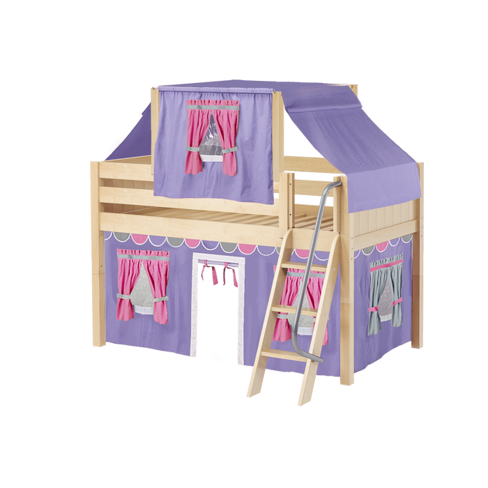 Maxtrix Twin Low Loft Bed with Angled Ladder, Curtain + Top Tent