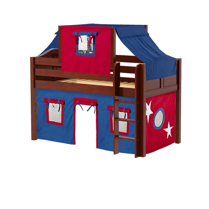 Maxtrix Twin Low Loft Bed with Straight Ladder, Curtain + Top Tent