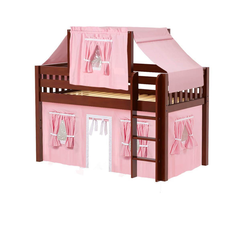 Maxtrix Twin Low Loft Bed with Straight Ladder, Curtain + Top Tent