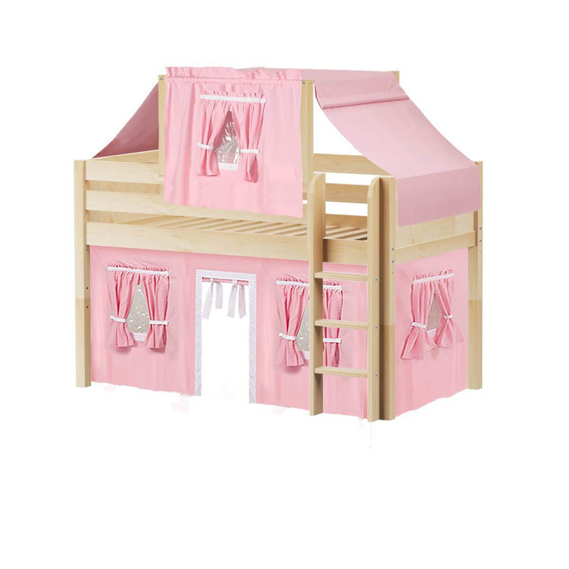 Maxtrix Twin Low Loft Bed with Straight Ladder, Curtain + Top Tent