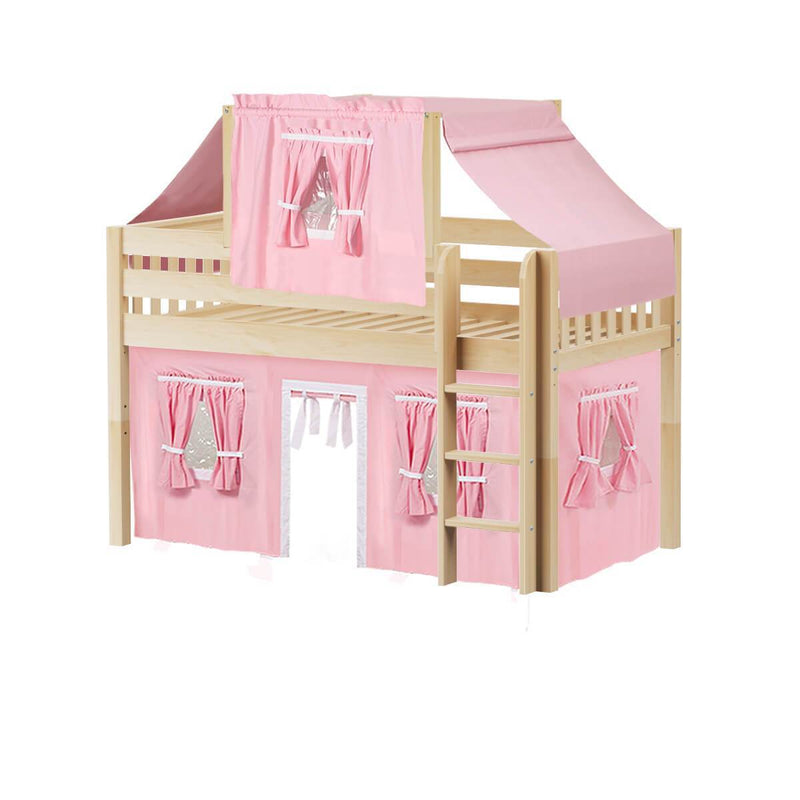 Maxtrix Twin Low Loft Bed with Straight Ladder, Curtain + Top Tent