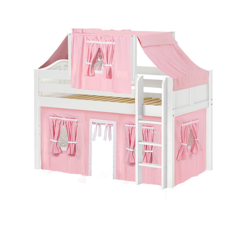 Maxtrix Twin Low Loft Bed with Straight Ladder, Curtain + Top Tent