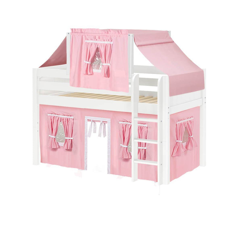 Maxtrix Twin Low Loft Bed with Straight Ladder, Curtain + Top Tent