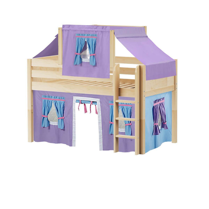 Maxtrix Twin Low Loft Bed with Straight Ladder, Curtain + Top Tent