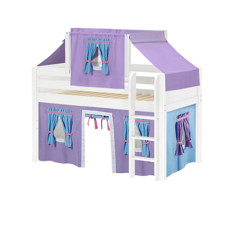 Maxtrix Twin Low Loft Bed with Straight Ladder, Curtain + Top Tent
