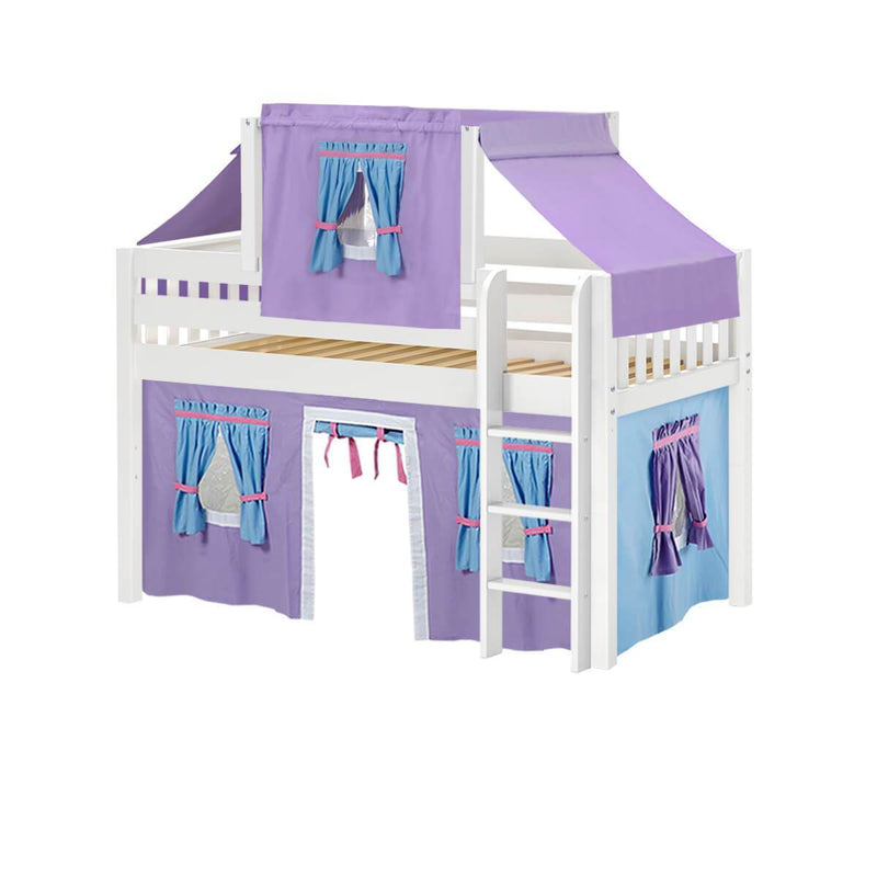 Maxtrix Twin Low Loft Bed with Straight Ladder, Curtain + Top Tent