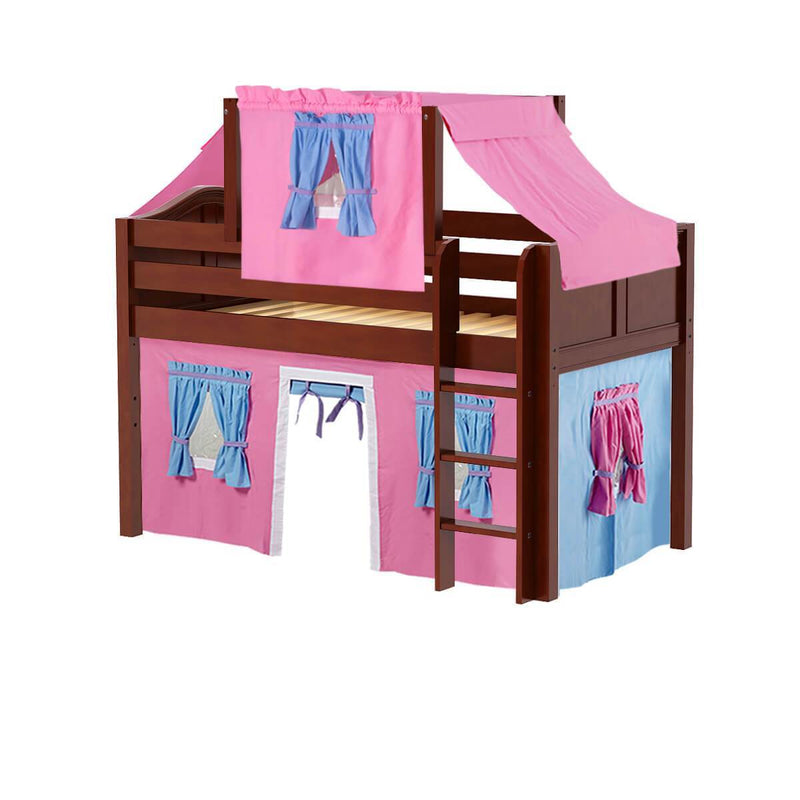 Maxtrix Twin Low Loft Bed with Straight Ladder, Curtain + Top Tent