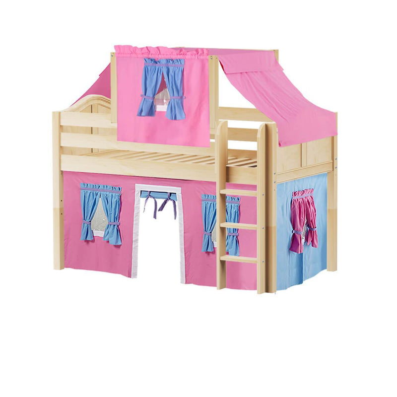 Maxtrix Twin Low Loft Bed with Straight Ladder, Curtain + Top Tent