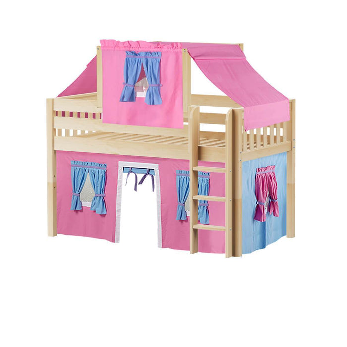 Maxtrix Twin Low Loft Bed with Straight Ladder, Curtain + Top Tent