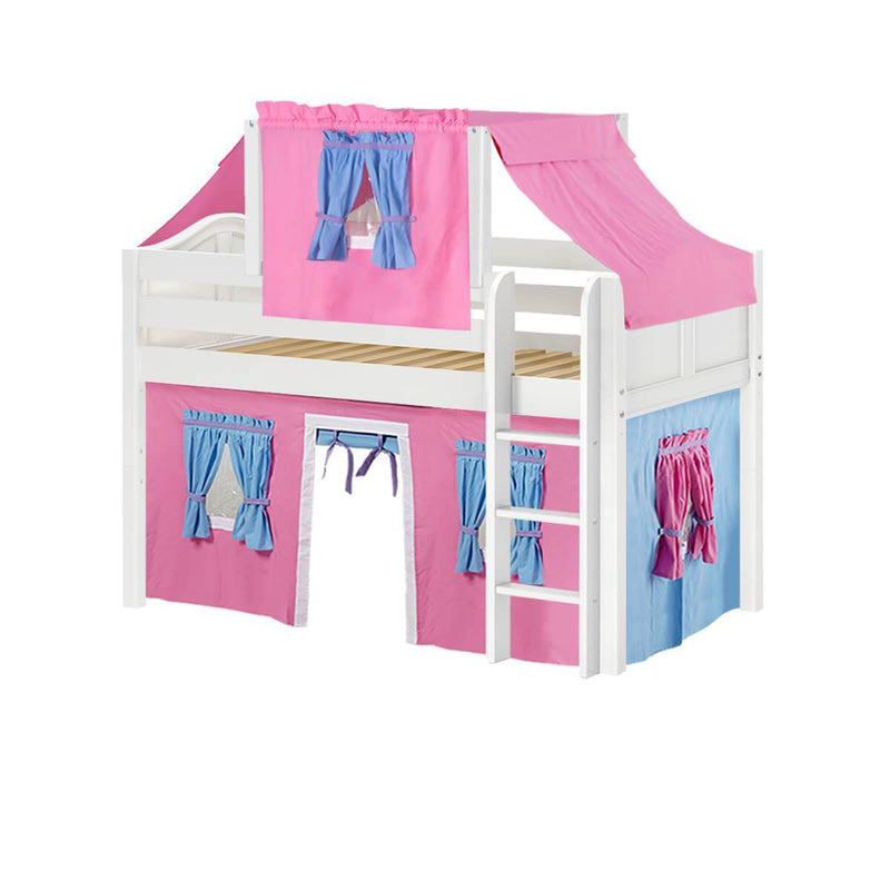 Maxtrix Twin Low Loft Bed with Straight Ladder, Curtain + Top Tent