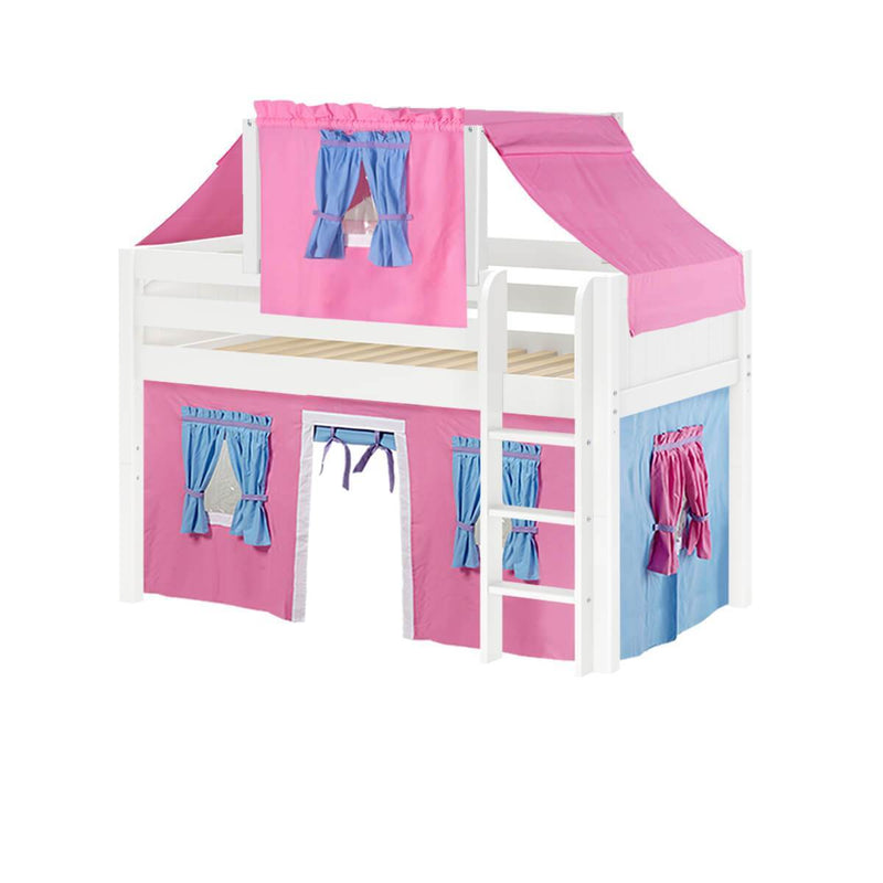 Maxtrix Twin Low Loft Bed with Straight Ladder, Curtain + Top Tent