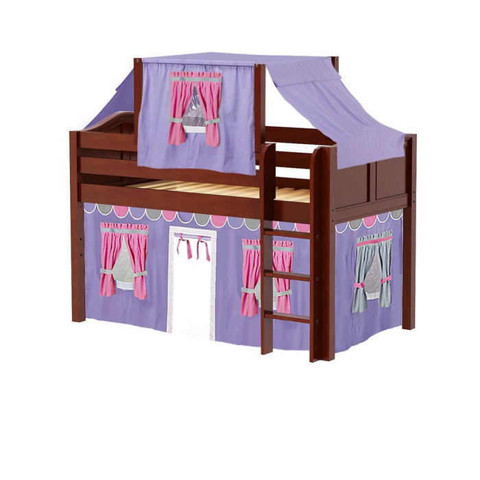 Maxtrix Twin Low Loft Bed with Straight Ladder, Curtain + Top Tent