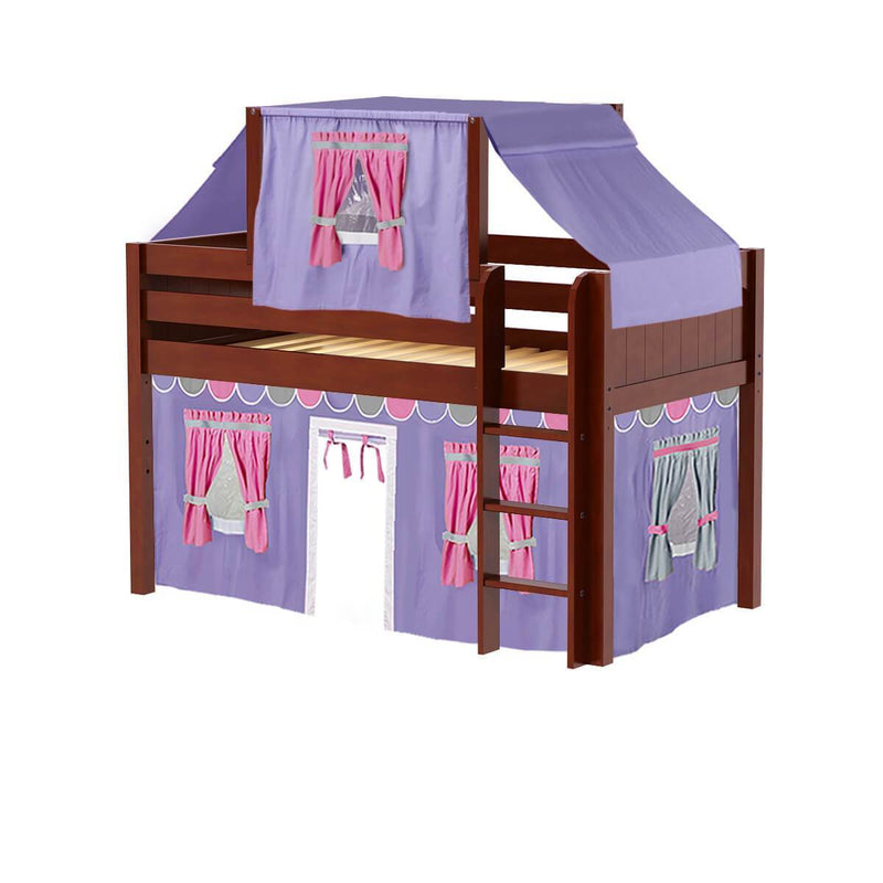 Maxtrix Twin Low Loft Bed with Straight Ladder, Curtain + Top Tent
