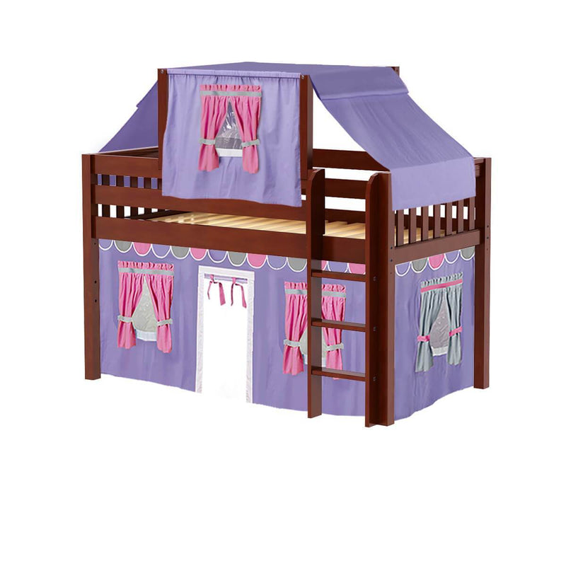 Maxtrix Twin Low Loft Bed with Straight Ladder, Curtain + Top Tent