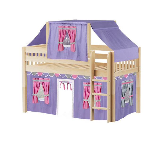Maxtrix Twin Low Loft Bed with Straight Ladder, Curtain + Top Tent