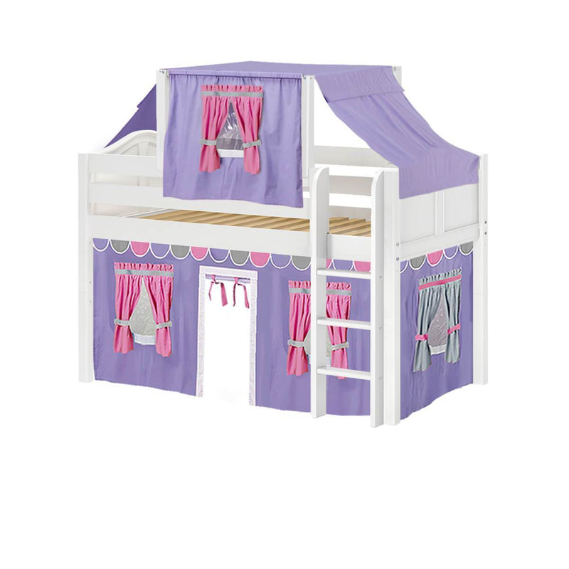 Maxtrix Twin Low Loft Bed with Straight Ladder, Curtain + Top Tent