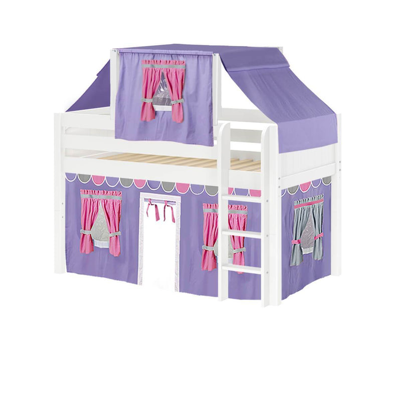 Maxtrix Twin Low Loft Bed with Straight Ladder, Curtain + Top Tent