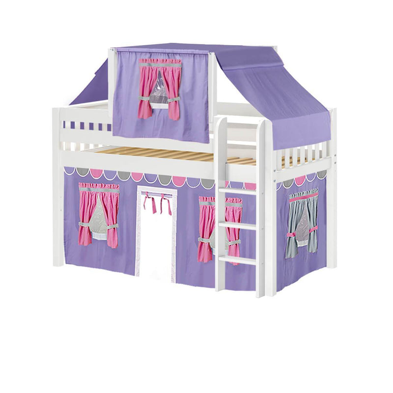 Maxtrix Twin Low Loft Bed with Straight Ladder, Curtain + Top Tent