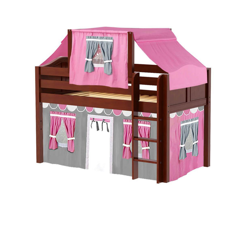 Maxtrix Twin Low Loft Bed with Straight Ladder, Curtain + Top Tent