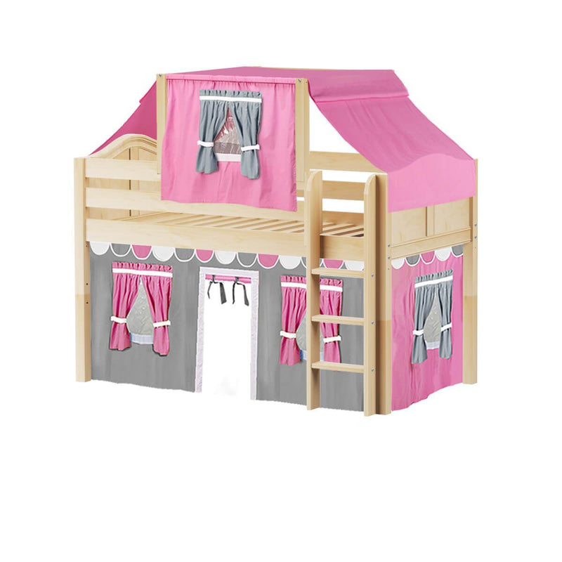 Maxtrix Twin Low Loft Bed with Straight Ladder, Curtain + Top Tent