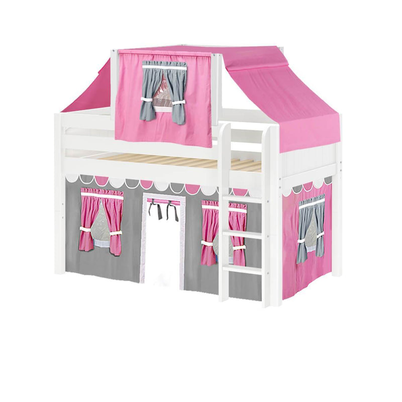 Maxtrix Twin Low Loft Bed with Straight Ladder, Curtain + Top Tent