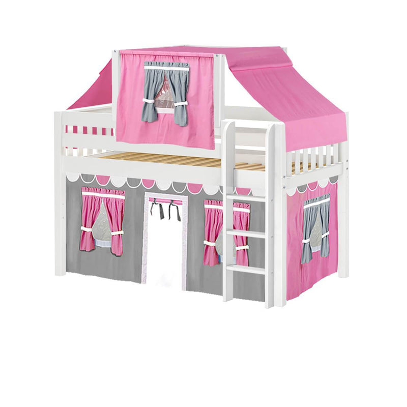 Maxtrix Twin Low Loft Bed with Straight Ladder, Curtain + Top Tent