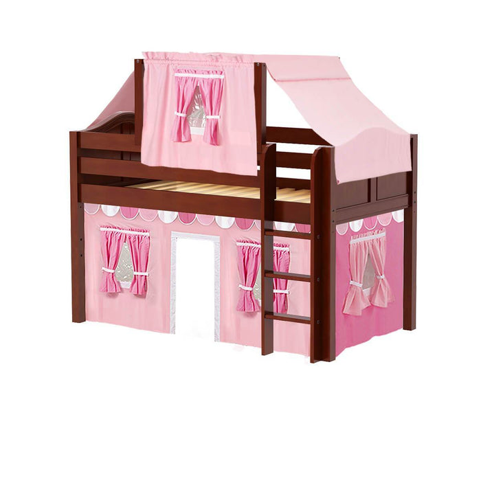 Maxtrix Twin Low Loft Bed with Straight Ladder, Curtain + Top Tent