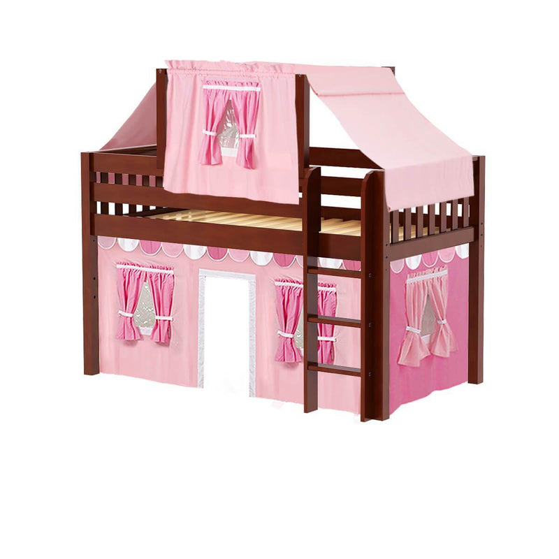 Maxtrix Twin Low Loft Bed with Straight Ladder, Curtain + Top Tent