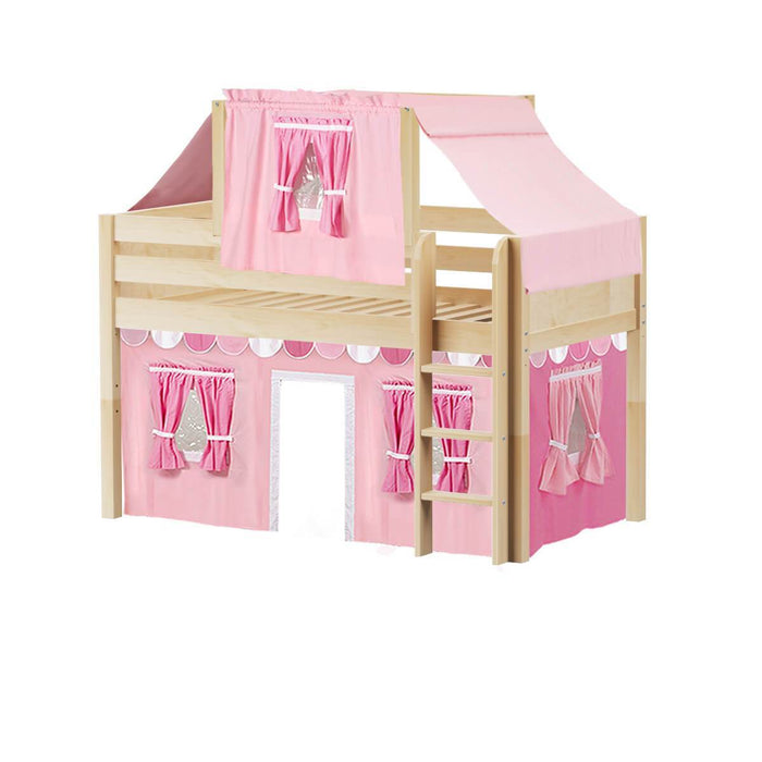 Maxtrix Twin Low Loft Bed with Straight Ladder, Curtain + Top Tent
