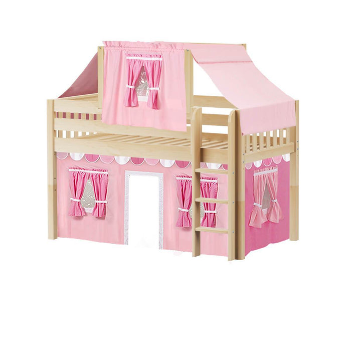 Maxtrix Twin Low Loft Bed with Straight Ladder, Curtain + Top Tent