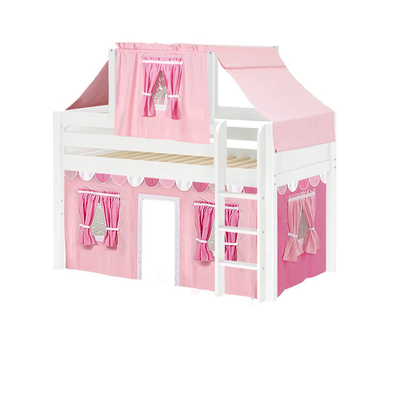 Maxtrix Twin Low Loft Bed with Straight Ladder, Curtain + Top Tent