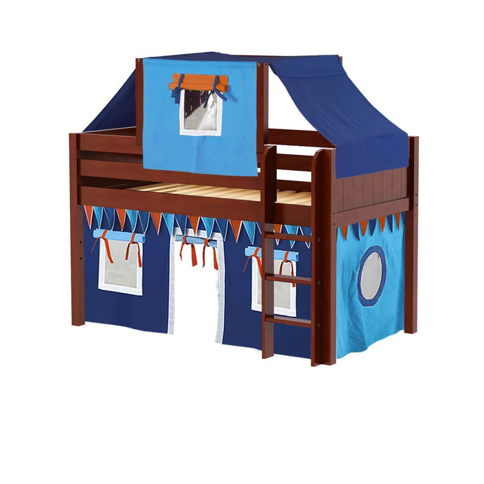 Maxtrix Twin Low Loft Bed with Straight Ladder, Curtain + Top Tent