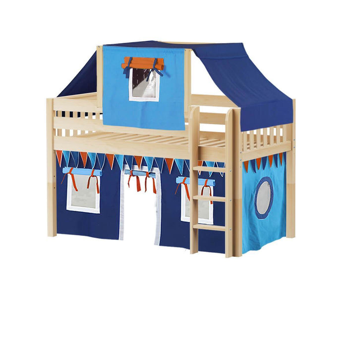 Maxtrix Twin Low Loft Bed with Straight Ladder, Curtain + Top Tent
